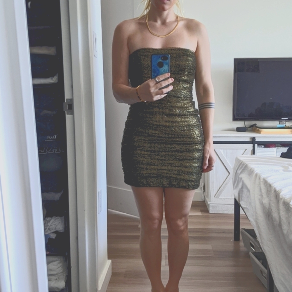 NWT Badgley Mischka Gold/black Party Dress